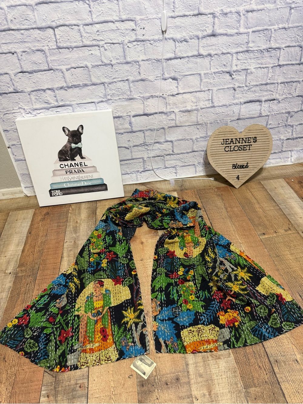 Frida Kahlo Kantha Quilted Reversible Cotton scarf Nwt